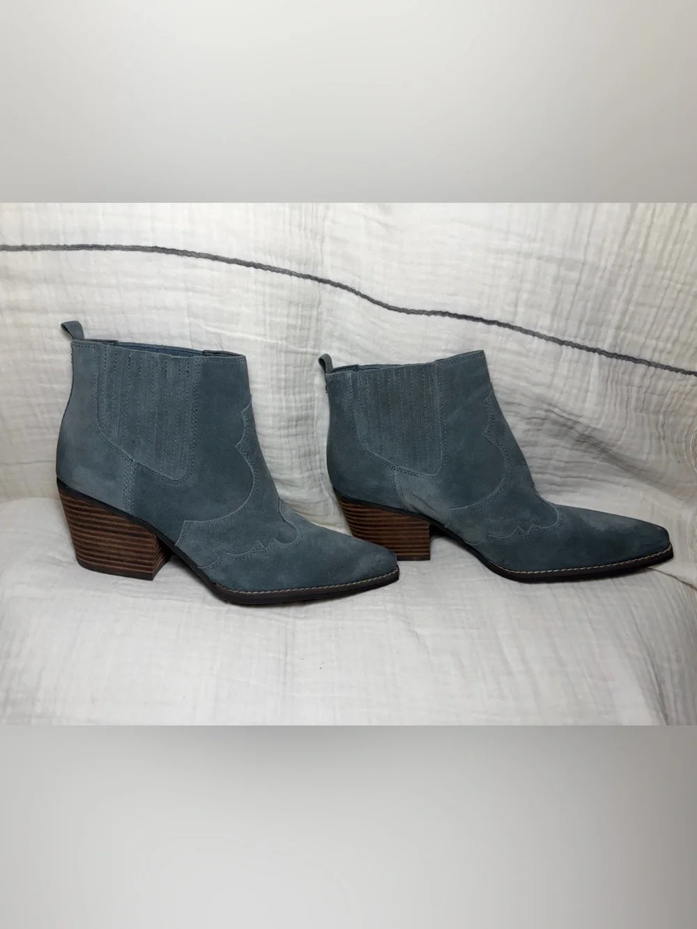 Sam Edelman Winona Western Blue Suede Ankle Booties 9.5